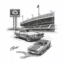 throwback baseball stadium with a 1967 mustang parked outside tattoo design idea