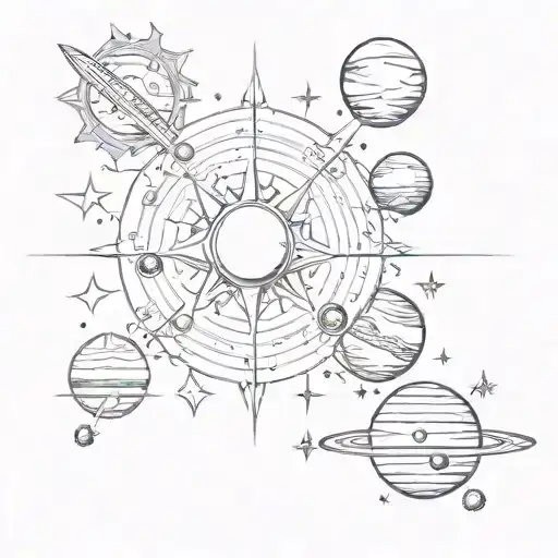 sun pluto Jupiter Saturn with stars  tattoo design idea