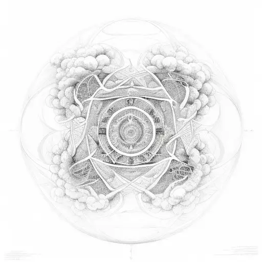 An intricate design incorporating the names 'Serenity' and 'God' intertwined with cloud patterns tattoo design idea