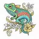 I want the tattoo to be a combination of chameleon and licorice flower and symbol of water element tattoo design idea