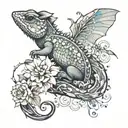 I want the tattoo to be a combination of chameleon and licorice flower and symbol of water element tattoo design idea
