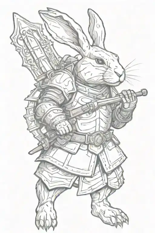 rabbit in medieval armour holding weapon  tattoo design idea