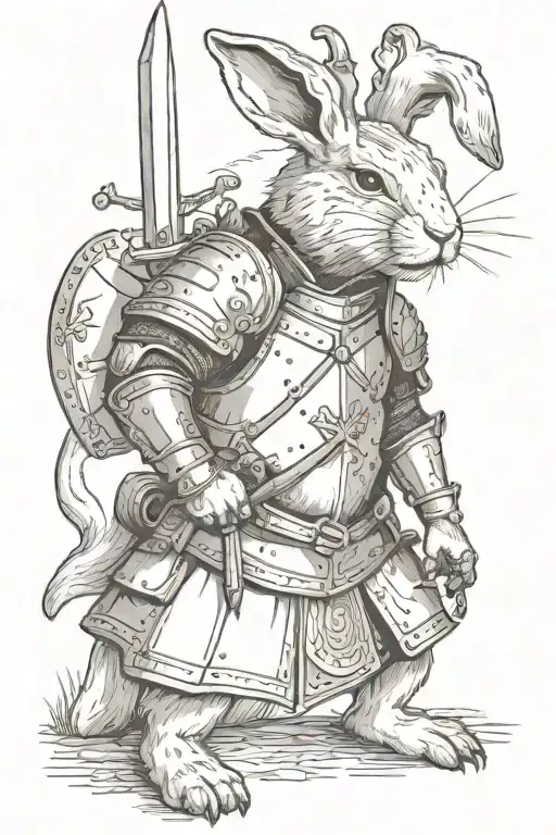 rabbit in medieval armour holding a sword tattoo design idea