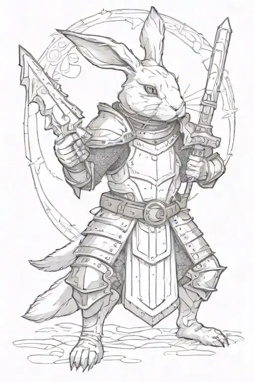 rabbit in medieval armour holding weapon  tattoo design idea