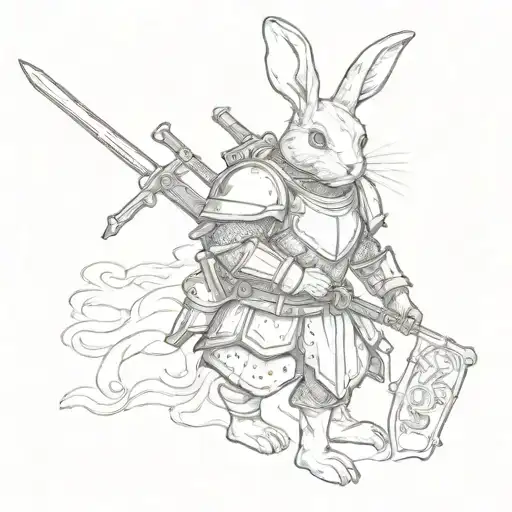 rabbit in medieval armour holding weapon  tattoo design idea