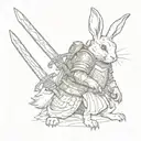 rabbit in medieval armour holding weapon  tattoo design idea