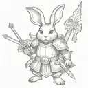 rabbit in medieval armour holding weapon  tattoo design idea