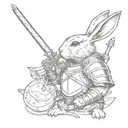 rabbit in medieval armour holding weapon  tattoo design idea
