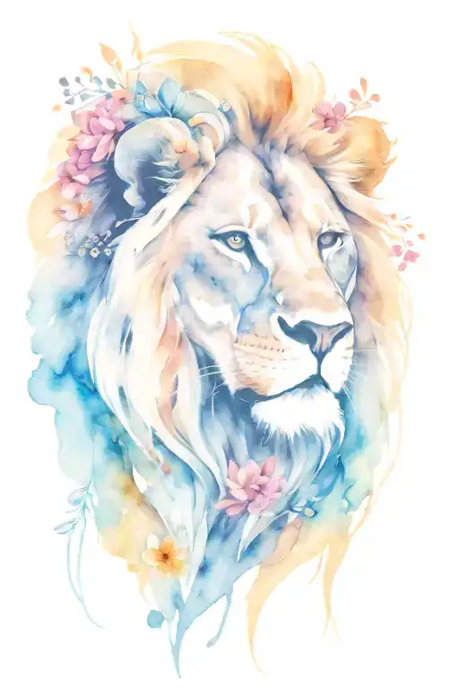lion with flowers tattoo design idea