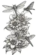 dragonfly, lily, hummingbird, sunflower, butterfly  tattoo design idea