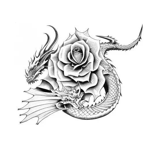 dragon roses castle  tattoo design idea