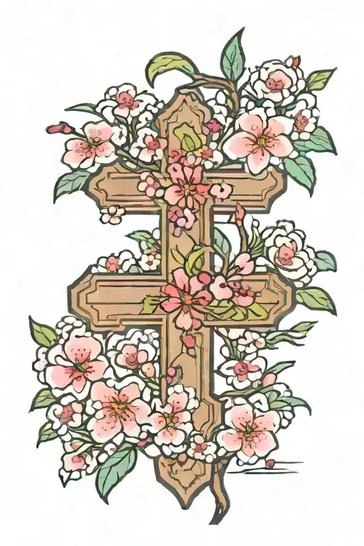 cross that turns into cherry blossom tree tattoo design idea