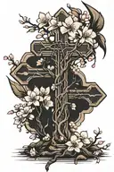 cross that turns into cherry blossom tree tattoo design idea