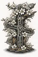 cross that turns into cherry blossom tree tattoo design idea