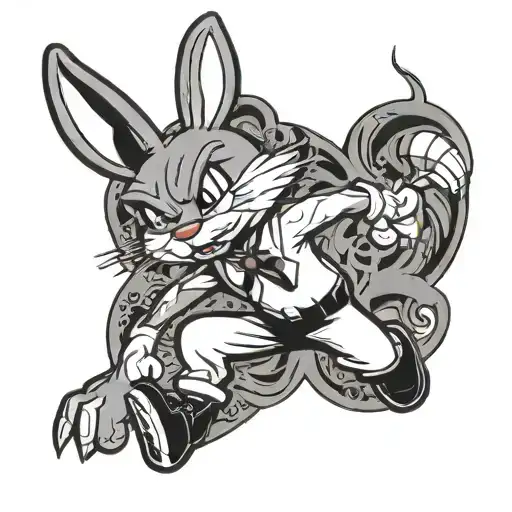 Bugs Bunny cartoon character with black pants suit and serious look tattoo design idea