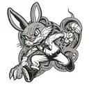 Bugs Bunny cartoon character with black pants suit and serious look tattoo design idea