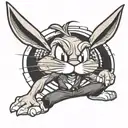 Bugs Bunny cartoon character with black pants suit and serious look tattoo design idea
