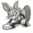 Bugs Bunny cartoon character with black pants suit and serious look tattoo design idea