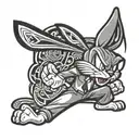 Bugs Bunny cartoon character with black pants suit and serious look tattoo design idea