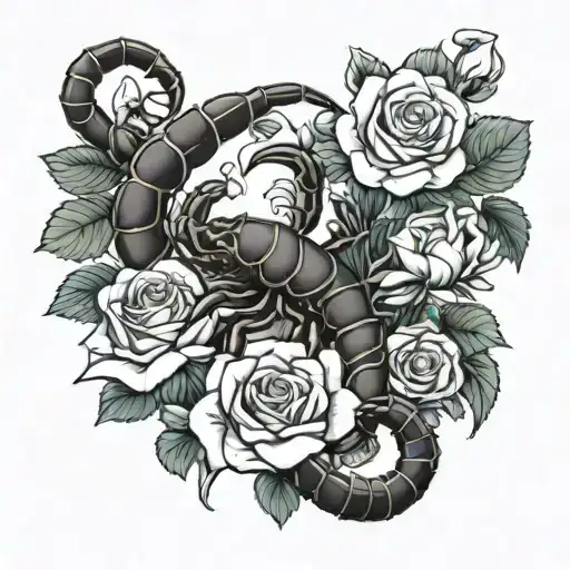 scorpion with roses tattoo design idea