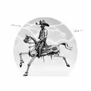 A skeletal cowboy riding a ghostly horse through a desolate western landscape tattoo design idea