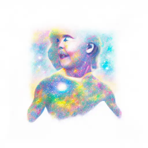 kid on roof top looking at galaxy tattoo design idea