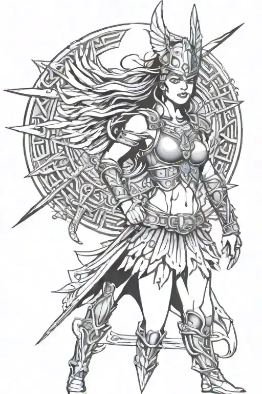 valkyrie warrior woman tattoo design idea