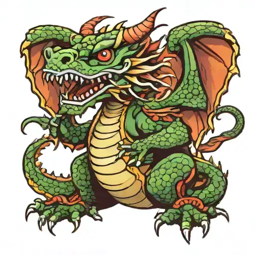 American traditional dragon with large belly tattoo design idea