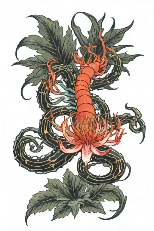flower lycoris radiata tokyo ghoul, centipede crawling tattoo design idea