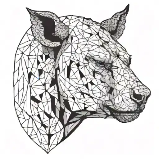 a head that diapart from middle and half is bull face and half in bear face tattoo design idea