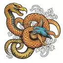 snake and bird fighting in air tattoo design idea