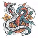 snake and bird fighting in air tattoo design idea