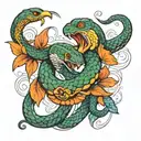 snake and bird fighting in air tattoo design idea