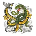 snake and bird fighting in air tattoo design idea
