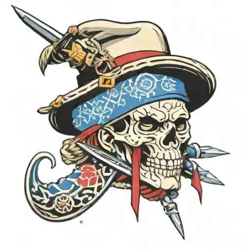 Zidane's dagger wrapped with a trans flag and vivi's hat hanging off the hilt tattoo design idea