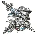 Zidane's dagger wrapped with a trans flag and vivi's hat hanging off the hilt tattoo design idea