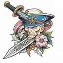 Zidane's dagger wrapped with a trans flag and vivi's hat hanging off the hilt tattoo design idea