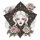 albino girl with pink eyes in lolita fashion in a spiderweb  tattoo design idea