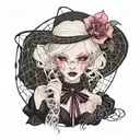 albino girl with pink eyes in lolita fashion in a spiderweb  tattoo design idea