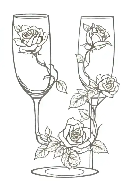 Minimalist "Wine Glass Wrapped With Rose" Tattoo Idea BlackInk AI