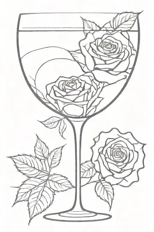 Minimalist "Wine Glass Wrapped With Rose" Tattoo Idea BlackInk AI