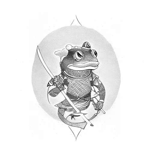 A cartoon style of  samurai frog holding a sword  tattoo design idea