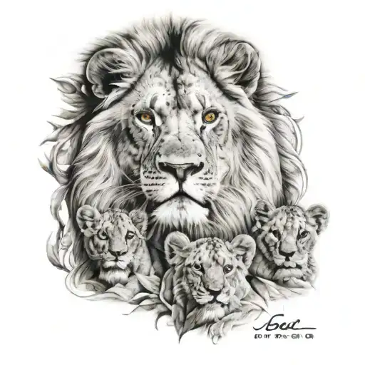 lion and two cubs tattoo design idea