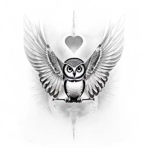realism owl on throat black and gray with wings spread out tattoo design idea