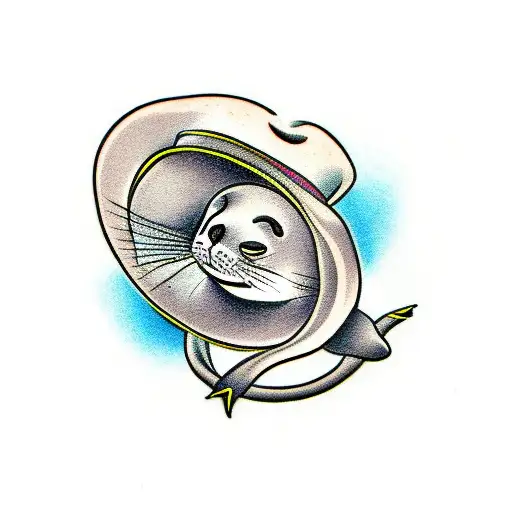 seal animal in a tophat tattoo design idea