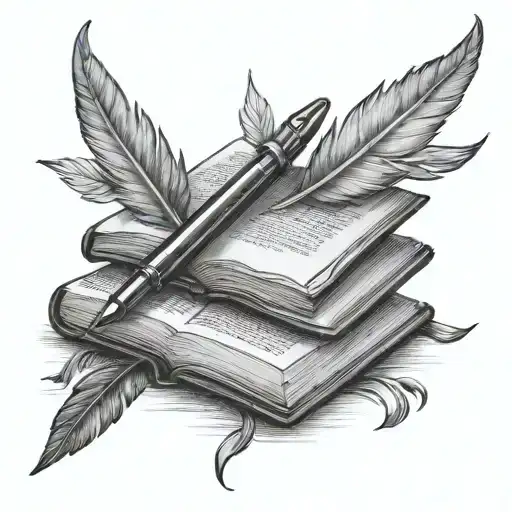 2 open books. One of them being written into with a fountain pen or feather. tattoo design idea