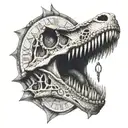 dead t-rex skull biting clock tattoo design idea