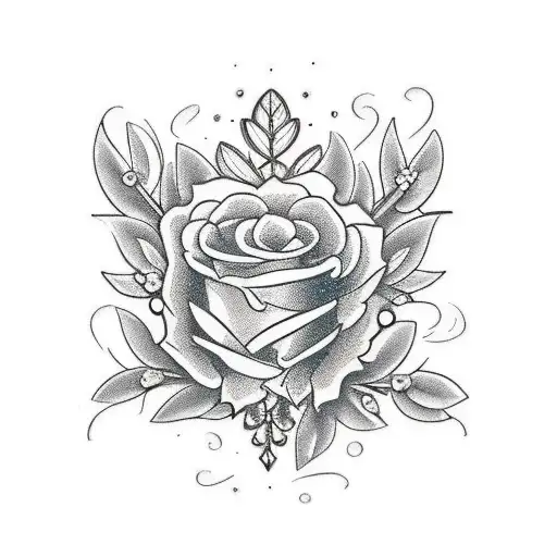 crystal with botanical elements and ornamental and  simetrical adorments tattoo design idea