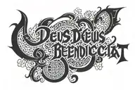 "Deus  Benedicat" phrase in Gothic Letters tattoo design idea
