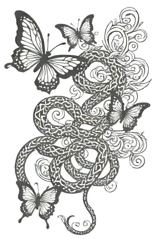 snake tattoo, vertical Chinese calligraphy, small butterfly tramp stamp  tattoo design idea